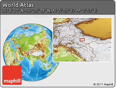 Physical Location Map of the Area around 36° 19' 55" N, 76° 34' 29" E