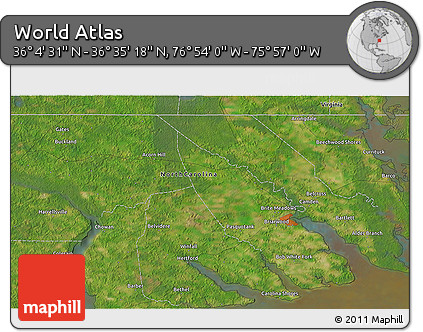 Satellite 3D Map of the Area around 36° 19' 55" N, 76° 25' 30" W