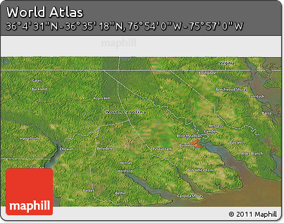Satellite 3D Map of the Area around 36° 19' 55" N, 76° 25' 30" W