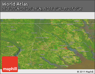 Satellite 3D Map of the Area around 36° 19' 55" N, 76° 25' 30" W