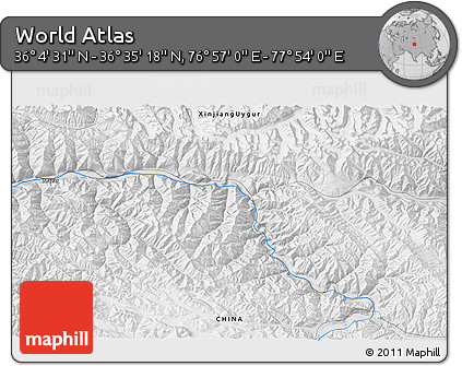 Physical 3D Map of the Area around 36° 19' 55" N, 77° 25' 30" E