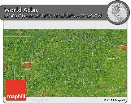 Satellite 3D Map of the Area around 36° 19' 55" N, 78° 7' 30" W