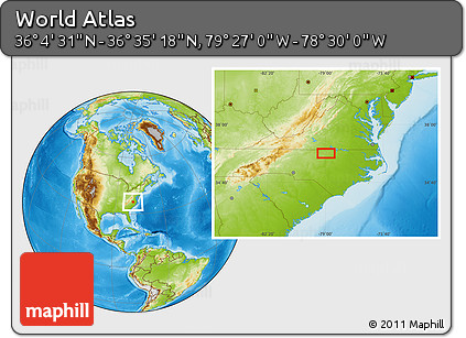 Physical Location Map of the Area around 36° 19' 55" N, 78° 58' 29" W