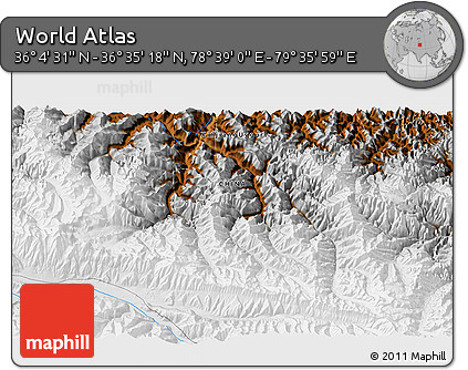 Physical 3D Map of the Area around 36° 19' 55" N, 79° 7' 30" E