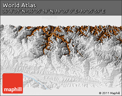 Physical 3D Map of the Area around 36° 19' 55" N, 79° 7' 30" E