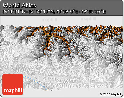 Physical 3D Map of the Area around 36° 19' 55" N, 79° 7' 30" E