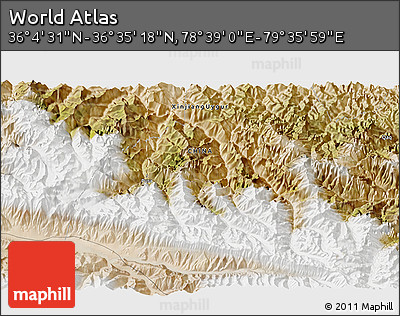 Satellite 3D Map of the Area around 36° 19' 55" N, 79° 7' 30" E