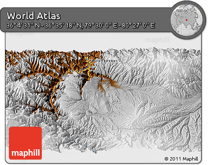 Physical 3D Map of the Area around 36° 19' 55" N, 79° 58' 29" E