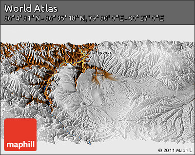Physical 3D Map of the Area around 36° 19' 55" N, 79° 58' 29" E