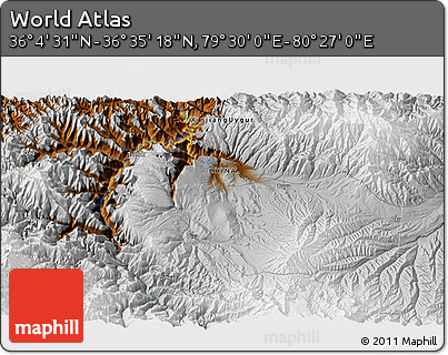 Physical 3D Map of the Area around 36° 19' 55" N, 79° 58' 29" E