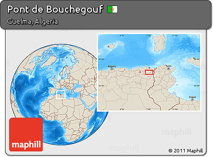 Shaded Relief Location Map of Pont De Bouchegouf