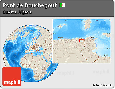 Shaded Relief Location Map of Pont De Bouchegouf