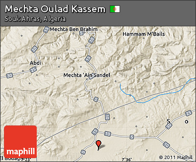 Shaded Relief Map of Mechta Oulad Kassem