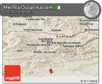 Shaded Relief Panoramic Map of Mechta Oulad Kassem