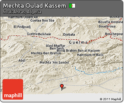 Shaded Relief Panoramic Map of Mechta Oulad Kassem