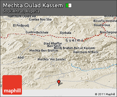 Shaded Relief Panoramic Map of Mechta Oulad Kassem
