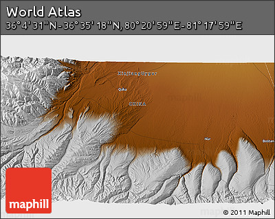 Physical 3D Map of the Area around 36° 19' 55" N, 80° 49' 29" E
