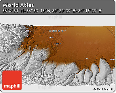 Physical 3D Map of the Area around 36° 19' 55" N, 80° 49' 29" E