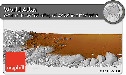 Physical Panoramic Map of the Area around 36° 19' 55" N, 80° 49' 29" E