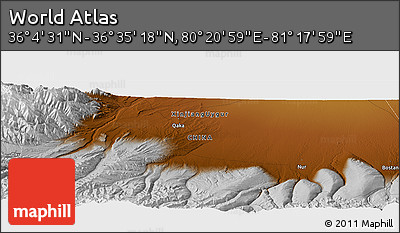 Physical Panoramic Map of the Area around 36° 19' 55" N, 80° 49' 29" E