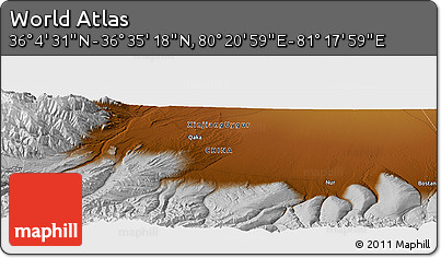 Physical Panoramic Map of the Area around 36° 19' 55" N, 80° 49' 29" E