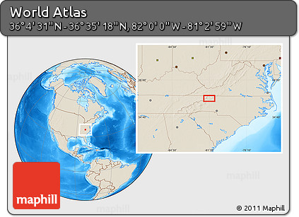 Shaded Relief Location Map of the Area around 36° 19' 55" N, 81° 31' 30" W