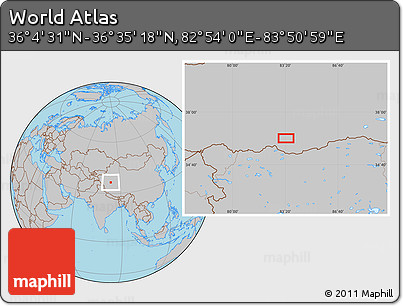 Gray Location Map of the Area around 36° 19' 55" N, 83° 22' 30" E