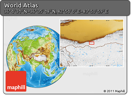 Physical Location Map of the Area around 36° 19' 55" N, 83° 22' 30" E