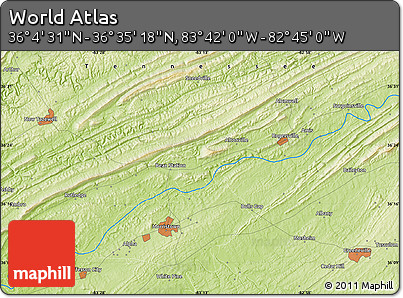 Physical Map of the Area around 36° 19' 55" N, 83° 13' 29" W