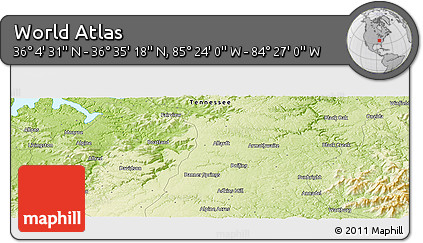 Physical Panoramic Map of the Area around 36° 19' 55" N, 84° 55' 30" W