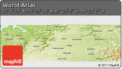 Physical Panoramic Map of the Area around 36° 19' 55" N, 84° 55' 30" W