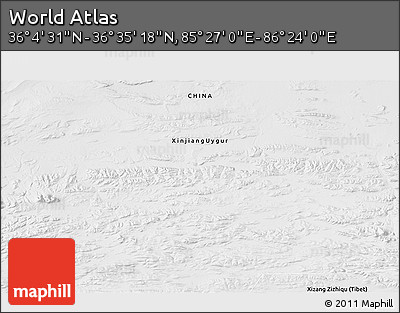Physical 3D Map of the Area around 36° 19' 55" N, 85° 55' 30" E