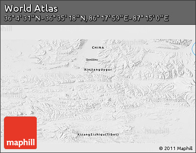 Physical 3D Map of the Area around 36° 19' 55" N, 86° 46' 30" E