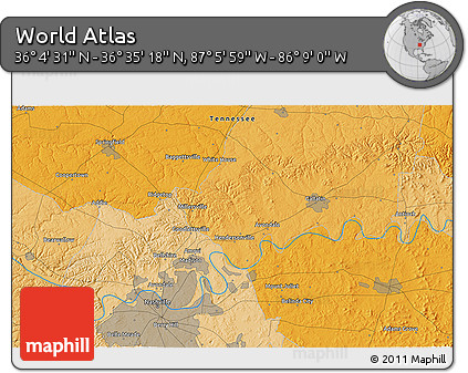 Political 3D Map of the Area around 36° 19' 55" N, 86° 37' 30" W