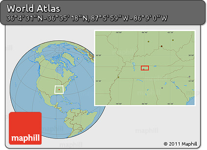 Savanna Style Location Map of the Area around 36° 19' 55" N, 86° 37' 30" W