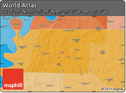 Political Map of the Area around 36° 19' 55" N, 89° 10' 30" W