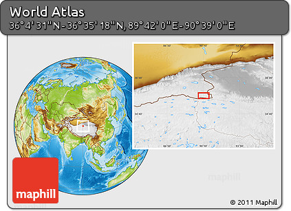 Physical Location Map of the Area around 36° 19' 55" N, 90° 10' 30" E