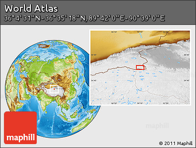 Physical Location Map of the Area around 36° 19' 55" N, 90° 10' 30" E