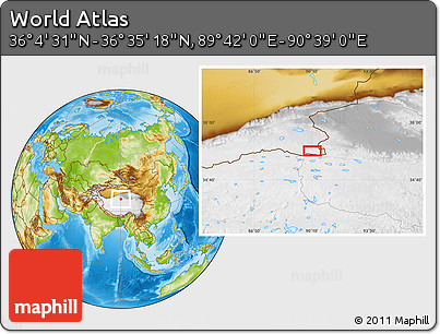 Physical Location Map of the Area around 36° 19' 55" N, 90° 10' 30" E