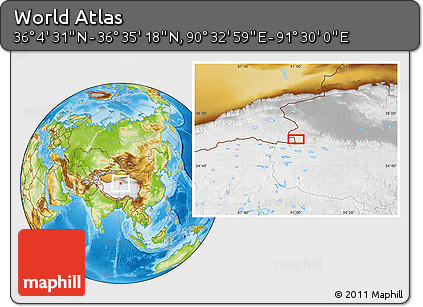 Physical Location Map of the Area around 36° 19' 55" N, 91° 1' 30" E