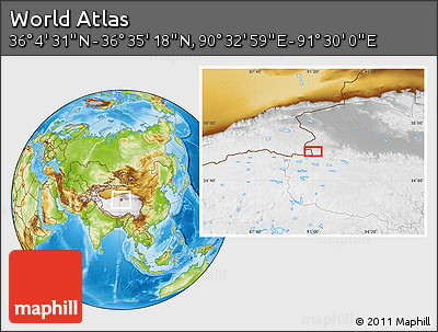 Physical Location Map of the Area around 36° 19' 55" N, 91° 1' 30" E
