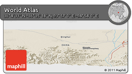 Shaded Relief Panoramic Map of the Area around 36° 19' 55" N, 94° 25' 30" E