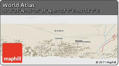 Shaded Relief Panoramic Map of the Area around 36° 19' 55" N, 94° 25' 30" E