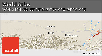Shaded Relief Panoramic Map of the Area around 36° 19' 55" N, 94° 25' 30" E