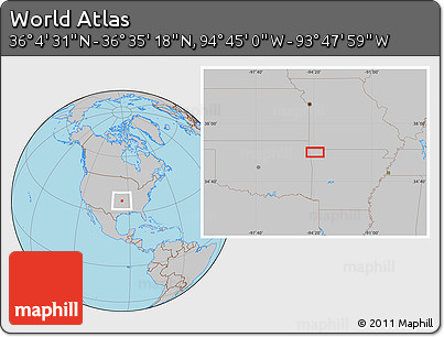 Gray Location Map of the Area around 36° 19' 55" N, 94° 16' 30" W