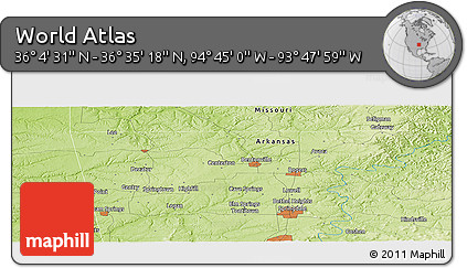 Physical Panoramic Map of the Area around 36° 19' 55" N, 94° 16' 30" W