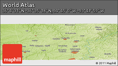 Physical Panoramic Map of the Area around 36° 19' 55" N, 94° 16' 30" W