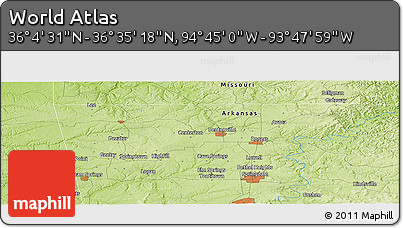Physical Panoramic Map of the Area around 36° 19' 55" N, 94° 16' 30" W