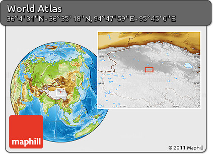 Physical Location Map of the Area around 36° 19' 55" N, 95° 16' 30" E