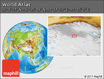 Physical Location Map of the Area around 36° 19' 55" N, 95° 16' 30" E